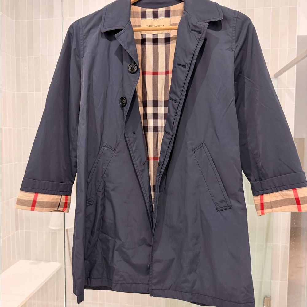 Burberry Beige and Navy Plaid Coat